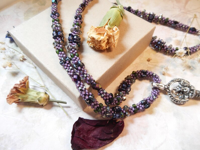 Key to Wisdom Purple Beaded Necklace