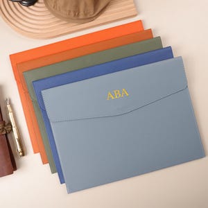 Custom Initials Leather File Folder, Custom A4 Document Holder, Leather Document Case, Engraved Travel Document Organizer, Gifts For Him Her
