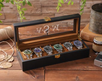 Personalized Wooden Watch Box, Custom Engraved Watch Case, Fathers Day Gift, Boyfriend Gift, Anniversary Birthday Gift For Men