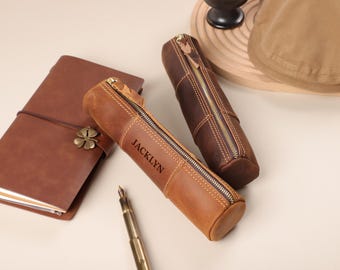 Personalized Leather Pencil Case,Custom Pencil Pouch, Back To School Gift, Teacher, Student Gift, Birthday Gift, Leather Pencil Holder