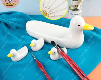 Custom Cute Duck Ceramic Paint Palette Set, Watercolor Palette Set, Ceramic Paintbrush Cup, Brush Holder, Water Cup,PaintBrush Set,Best Gift