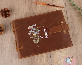 Leren schetsboek, gepersonaliseerd tekenboek, aangepast reisnotitieboekje, schilderboek, rundleer dagboek, cadeau beste kunstenaar, cadeau voor kind