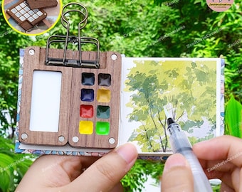 Custom Name Wooden Portable Paint Palette, Travel Watercolour Set, Watercolor Supplies,Portable Painting Travel Set,Mini Paint Box,Best Gift