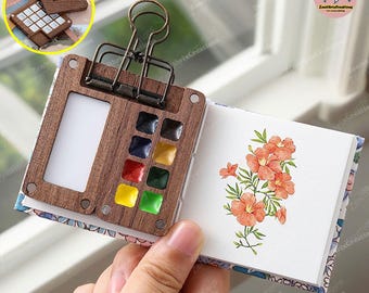Wooden Watercolor Palette, Custom Name Portable Paint Palette, Travel Watercolour Set, Watercolor Supplies,Portable Painting Travel Set,Gift