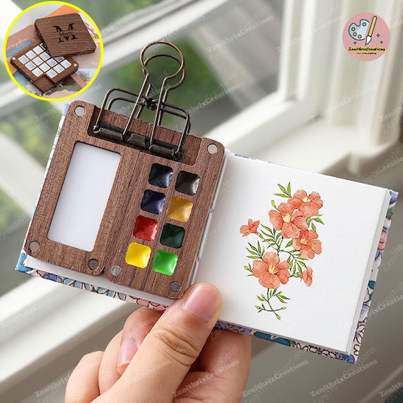 Wooden Watercolor Palette, Custom Name Portable Paint Palette, Travel Watercolour Set, Watercolor Supplies,Portable Painting Travel Set,Gift