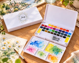Custom Watercolor Palette Set, Personalized Paint Palette with 12 18 24 36 48 Colors, Portable Travel Watercolor Kit,Custom Logo Artist Gift