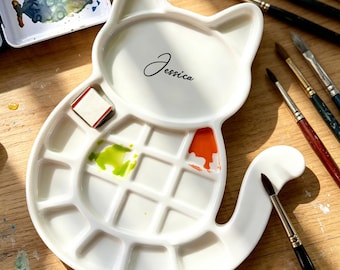 Personalized Pet Ceramic Watercolor Palette, Ceramic Artist Palette, Cat Ceramic Palette, Art Supplies, Gift for Painter, Gift for Cat Lover