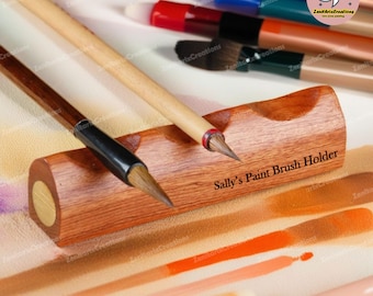 Personalized Wooden Paint Brush Holder, Custom Name Artist Organizer, Paint Brush Rest and Paperweight, Wooden Brush Holder,Gift for Painter