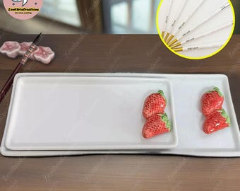 Custom Ceramic Strawberries Watercolor Palette Kit Set, Fruit Ceramic Artists Palette, Gifts for Painters, White Clay Palette,PaintBrush Set