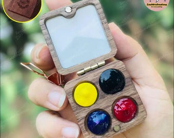 Wooden Watercolor Palette, Custom Name Portable Paint Palette, Travel Watercolour Set, Watercolor Supplies,Portable Painting Travel Set,Gift