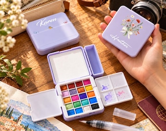 Custom Watercolor Paint Set, Personalized Mini Travel Watercolor Kit with Water Brush, Portable Art Supply Gift,Custom Logo Painting Palette