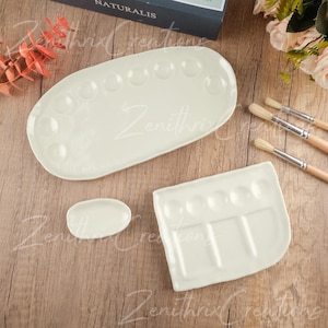 Custom Ceramic Watercolor Palette Kit Set, Ceramic Artists Palette, Gifts for Painters, White Clay Palette, Ceramic Palette, Paint Brush Set