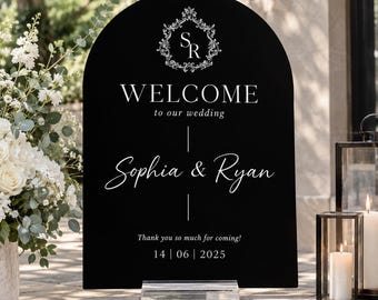 Custom Arch Acrylic Wedding Welcome Sign | Personalized Standing Arch Board for Wedding Ceremony, Engagement, Bridal Shower and Event Entry