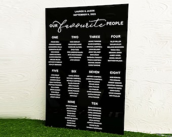 Black Acrylic Table Seating Sign, Large Table Seating Chart, Find your seat Sign, Seating Chart Board, Wedding Decor