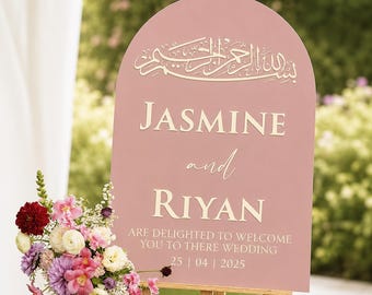 Custom Arched Acrylic Wedding Welcome Sign | Personalized Event Signage, Modern Bar Menu Board & Party Decor