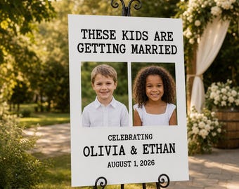 Custom Acrylic Wedding Photo Welcome Sign | Childhood Picture Easel Board for Bridal Shower, Rehearsal Dinner, Engagement Party, Event