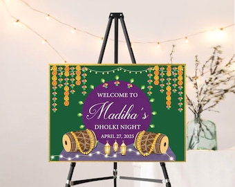 Welcome to Dholki Night Sign, Personalized Acrylic Mehndi Welcome Sign, Haldi, Sangeet, Punjabi Wedding Sign, Wedding Decor Signage