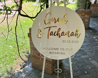 Beige Acrylic Round Wedding Welcome Sign, Custom Wedding Signage, Engagement Sign, Reception Sign, Wedding decor