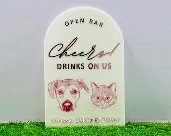 Personalized Pet Portrait Wedding Acrylic Bar Sign, Signature Open Bar Sign, Puppy Party Wedding Acrylic Bar Menu Signage,Wedding signs dogs