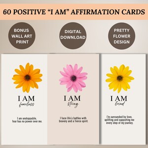 60 cartes d'affirmations positives à imprimer, affirmations quotidiennes I AM pour l'estime de soi et l'inspiration, cartes d'encouragement, 11 x 14, impressions murales gratuites