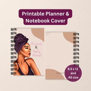 The image shows the front and back of a printable planner and spiral notebook cover, perfect for organizing your daily tasks and notes.