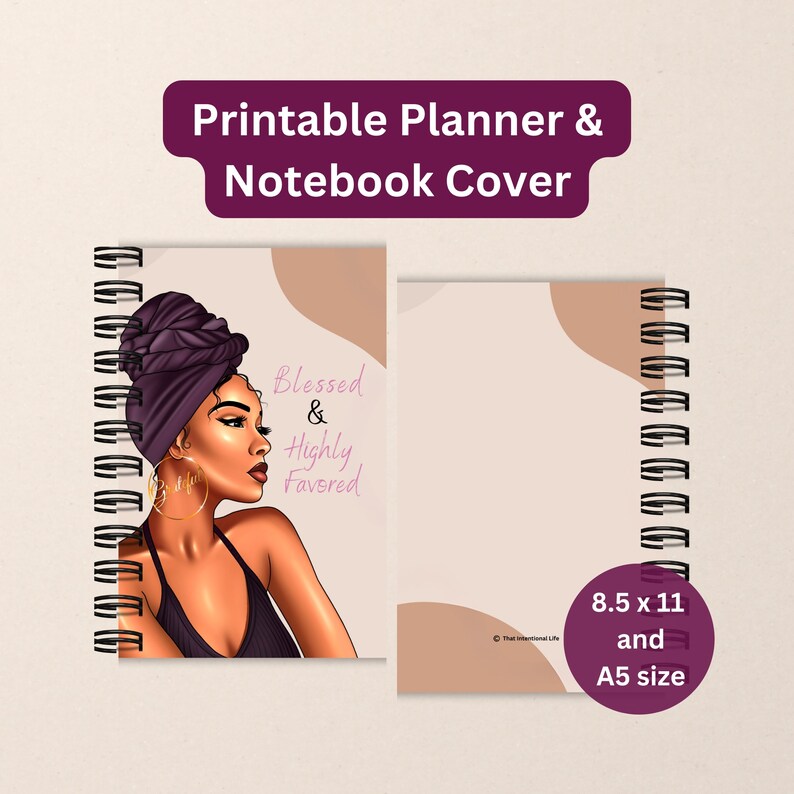 The image shows the front and back of a printable planner and spiral notebook cover, perfect for organizing your daily tasks and notes.