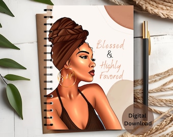 Black Woman Planner Cover Printable, Spiral Notebook Cover, African American Art, Black Woman PNG, Black Girl Journal, A5 Journal Cover