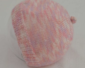 Hand-knit pink wool baby hat, 3-6 months