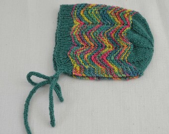 Hand-knit wool baby bonnet, 3-5 months