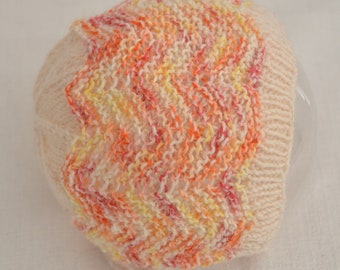 Hand-knit baby wool bonnet, 3-6 months