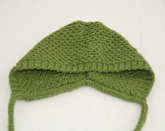 Hand-knit merino wool baby bonnet, 3-6 months