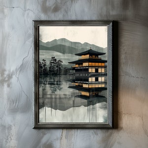 Golden Pavilion Art Print: Temples of Kyoto Japan, Japandi Style