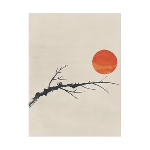 Japanese Sumi-e Sun & Branch Print: Minimal Japandi Wall Art image 7