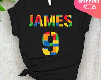 Family Gift Brick Birthday Number and Name Shirt, 4 5 6 7 8 9 years old shirt, Lego Shirt, Construction Party Tee, Lego Birthday, Lego Tee