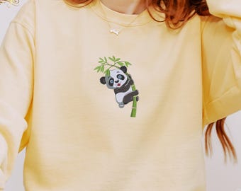 Embroidered Panda on a Bamboo Sweatshirt, Cute Panda Sweatshirt, Animal Lover Sweatshirt, Funny Animal Sweatshirt, Panda Lover Sweatshirt