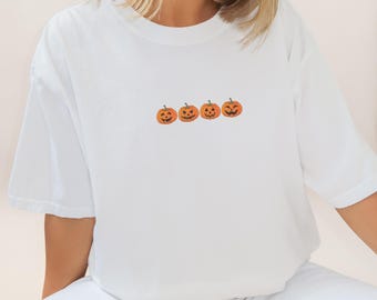 Pumpkin Embroidered Shirt, Embroidered Pumpkin Tee, Halloween Shirt, Vintage Halloween Shirt, Spooky Season Shirt, Thanksgiving Gift