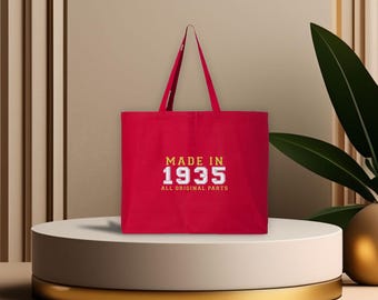 Embroidered Made In 1935 All Original Parts Tote Bag, Funny Made In 1935 Bag, Personalized Birthday Gift, Cute Custom Birthday Bag