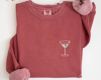 Embroidered Dirty Martini Pocket Cocktail Lover Sweat, Drink Lover Sweater, Cocktail Vibes, Martini  Sweatshirt, Comfort Colors Sweater