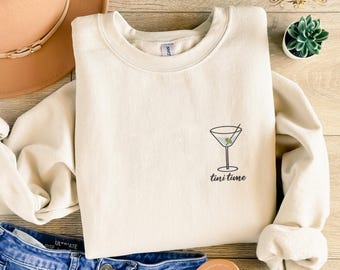 Embroidered Dirty Martini Tini Time Pocket Cocktail Lover Sweat, Drink Lover Sweater, Cocktail Vibes Tee, Martini Mixologist Sweatshirt