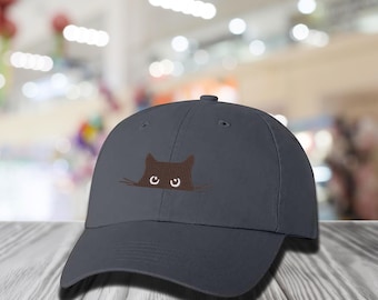 Embroidered Black Cat Baseball Cap, Cute Black Cat Design Cap, Cat Lovers Hat, Funny Cat Art Cap, Aesthetic Black Cat Gift