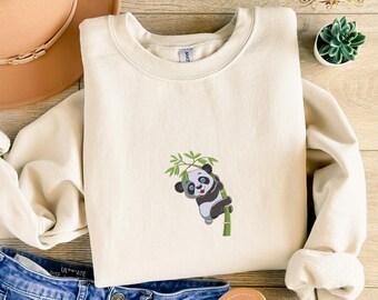 Embroidered Panda on a Bamboo Sweatshirt, Cute Panda Sweatshirt, Animal Lover Sweatshirt, Funny Animal Sweatshirt, Panda Lover Sweatshirt
