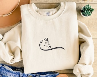 Embroidered Horse Sweatshirt, Horse Lover Sweater, Gift For Her, Women Country Crewnecks, Gift For Horse Lower, Animal Lover Present