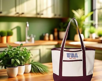 Embroidered USA Est 1776 Deluxe Tote Bag, Cool United States Of America Bag, Patriotic USA Bag, America Lover Bag, USA Fan Bag