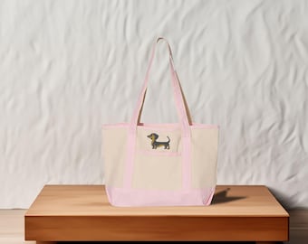 Embroidered Dachshund Deluxe Tote Bag, Dog Lovers Bag, Cute Dachshund Bag, Dachshund Mama Bag, Cute Doxie Mom Tote Bag, Dog Mom Gift Bag