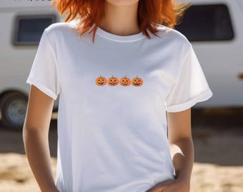 Pumpkin Embroidered Shirt, Embroidered Pumpkin Tee, Halloween Shirt, Vintage Halloween Shirt, Spooky Season Shirt, Thanksgiving Gift