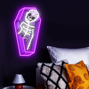 Sinal de néon de Halloween, sinal de caixão de Halloween, presente de amante gótico, decoração gótica, luz LED de decoração de Halloween para festa de Halloween, presente personalizado