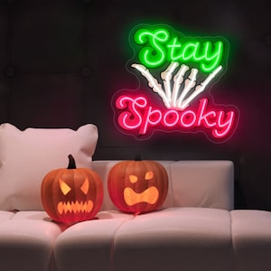 Placa de neon Stay Spooky, placa de neon personalizada de Halloween, decoração de Halloween, luz LED para festa de Halloween, fantasma de Halloween, presente personalizado