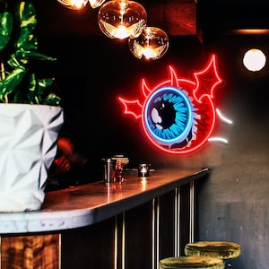 Sinal de néon do olho do diabo, sinal de néon de halloween personalizado, luz led de decoração de halloween para festa, presente personalizado para o dia das bruxas, sinal de barra de halloween