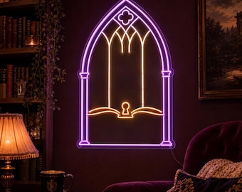 Gothic Reading Nook Neon Sign, Custom Window Wall Light, Dark Academia Home Library Decor, Personalized Book Lover Gift Idea for Her