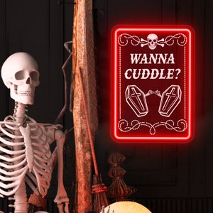 Quero abraçar o sinal de néon do caixão, sinal de néon de Halloween personalizado, luz LED de decoração de Halloween para festa de Halloween, Halloween engraçado, presente personalizado